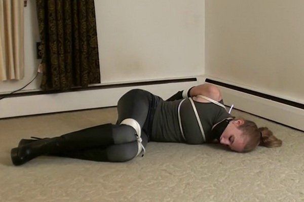 Jogger bound gagged into leggings